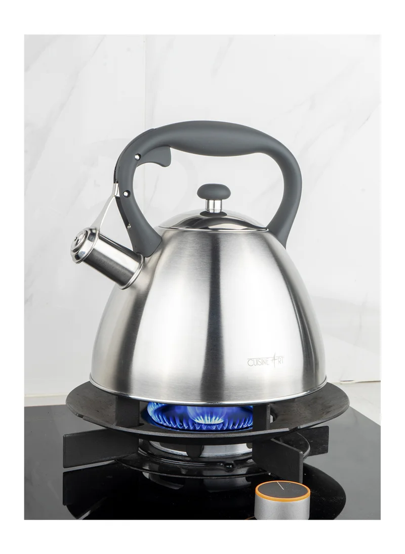 Cuisine Art Cuisine Art BRIN Stainless Steel Whistling Tea Kettle 2.5L, Silver, Nylon Handle, Satin Finish, 201 Stainless Steel, Soft Touch Coating, 18/0 Single Bottom, Suitable for use on all stove tops