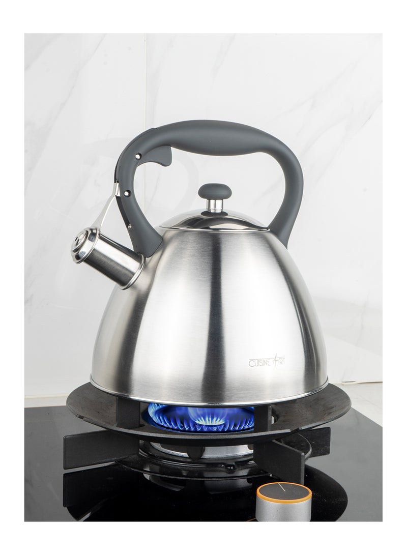 Cuisine Art Cuisine Art BRIN Stainless Steel Whistling Tea Kettle 2.5L, Silver, Nylon Handle, Satin Finish, 201 Stainless Steel, Soft Touch Coating, 18/0 Single Bottom, Suitable for use on all stove tops  - Image 1