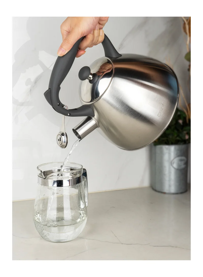 Cuisine Art Cuisine Art BRIN Stainless Steel Whistling Tea Kettle 2.5L, Silver, Nylon Handle, Satin Finish, 201 Stainless Steel, Soft Touch Coating, 18/0 Single Bottom, Suitable for use on all stove tops
