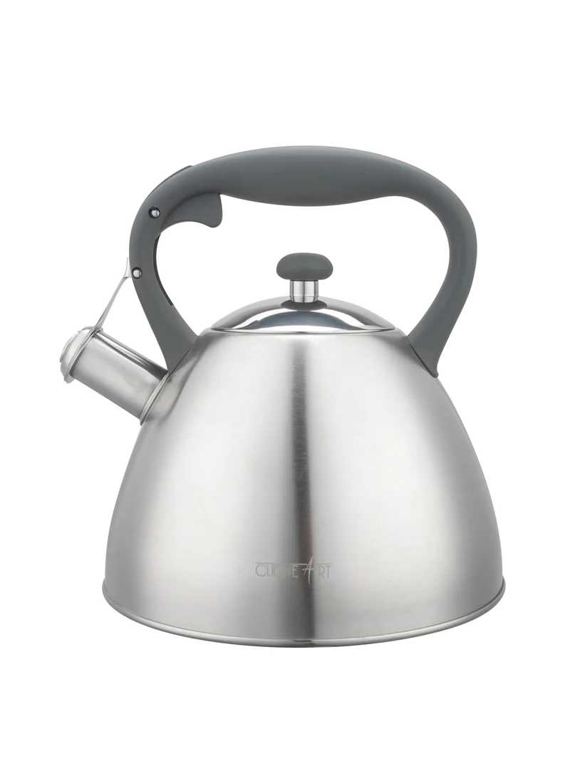 Cuisine Art Cuisine Art BRIN Stainless Steel Whistling Tea Kettle 2.5L, Silver, Nylon Handle, Satin Finish, 201 Stainless Steel, Soft Touch Coating, 18/0 Single Bottom, Suitable for use on all stove tops