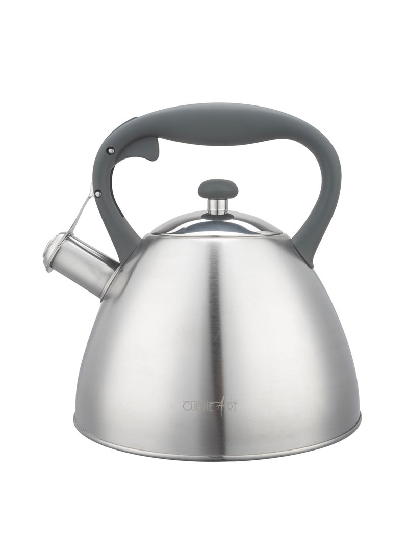 Cuisine Art Cuisine Art BRIN Stainless Steel Whistling Tea Kettle 2.5L, Silver, Nylon Handle, Satin Finish, 201 Stainless Steel, Soft Touch Coating, 18/0 Single Bottom, Suitable for use on all stove tops  - Image 2