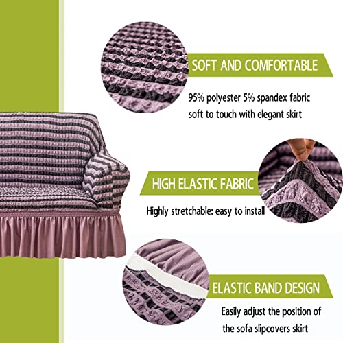 Qubjus Stretch Sofa Slipcover Sofa Covers Washable Sofa Bed Cover Easy Fit Furniture Protector Couch with Elastic Bottom and Skirt (Striped Purple, Medium) - Image 2