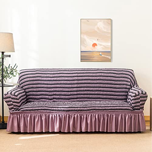 Qubjus Stretch Sofa Slipcover Sofa Covers Washable Sofa Bed Cover Easy Fit Furniture Protector Couch with Elastic Bottom and Skirt (Striped Purple, Medium) - Image 5