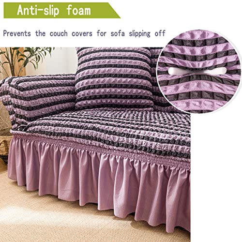 Qubjus Stretch Sofa Slipcover Sofa Covers Washable Sofa Bed Cover Easy Fit Furniture Protector Couch with Elastic Bottom and Skirt (Striped Purple, Medium) - Image 4
