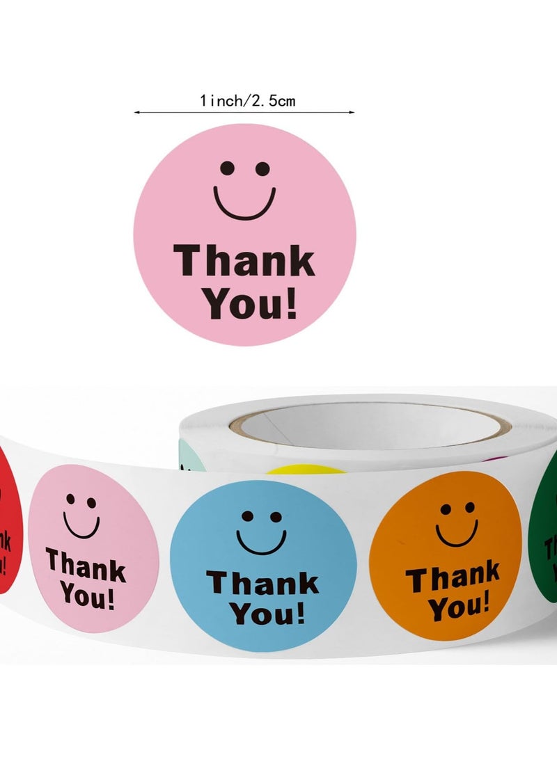 كيلا 500 قطعة من ملصقات الشكر، 8 تصاميم ملونة مبتسمة مقاس 1 بوصة، ملصقات الشكر، للتغليف، ملصقات الشكر، لأختام مغلفات تغليف الخبز، ملصقات الشكر للشركات الصغيرة - Image 2