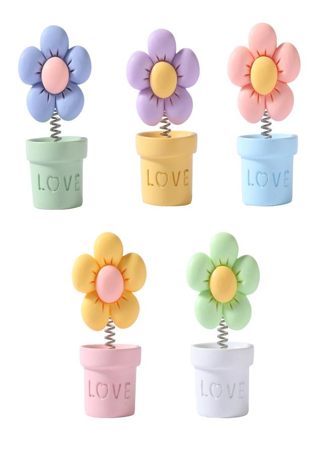 Fsocpen 5PCS Funny Resin Swinging Flowers Decor,3D Creative Craft Plant Figurine,Great for Computer Monitor,TV, Automotive Central Control Screen,Desk Decoration - Image 1