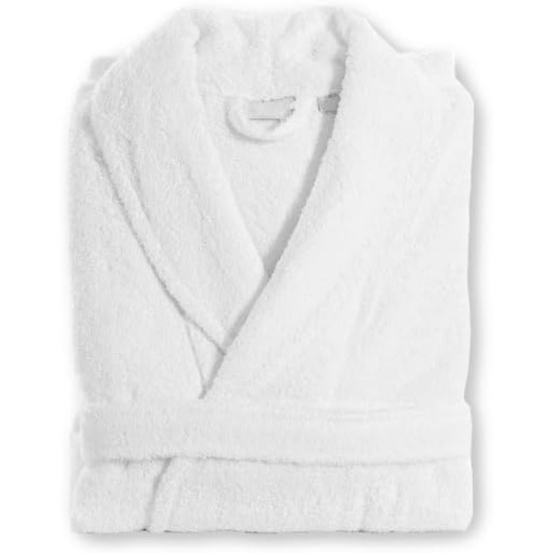 100% Cotton Terry Unisex Adult Bathrobe - Super Soft and Highly Absorbent Ideal for Everyday e - with Shawl collar White,One Size - Image 1