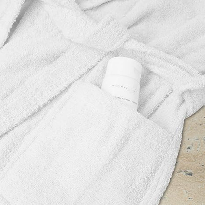 100% Cotton Terry Unisex Adult Bathrobe - Super Soft and Highly Absorbent Ideal for Everyday e - with Shawl collar White,One Size - Image 4