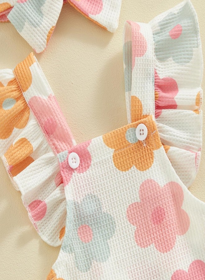 Mubineo Baby Girl Summer Clothes Ruffle Overall Romper Outfits Cute Sleeveless Overalls Rompers Newborn Outfit (White Pink Flower, 3-6 Months) - Image 5