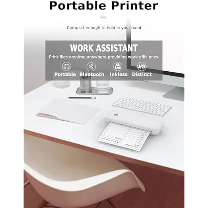A4 MINI PRINTER - BLUETOOTH 5.2 200DPI INKLESS PORTABLE THERMAL PRINTER, USB RECHARGEABLE WIRELESS PRINTING MACHINE WITH 7 PRINTING SIZE FOR HOME WORK TRAVEL - Image 2
