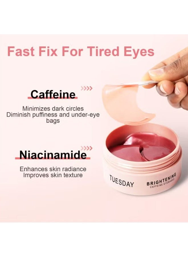Tuesday Brightening Caffeine Eyemasks,Caffeine Eye Patches for Dark Circles & Puffiness , Hydrating Under Eye Mask with Hyaluronic Acid & Niacinamide ,Reduce Fine Lines & Brighten Tired Eyes - 60 pcs - Image 3