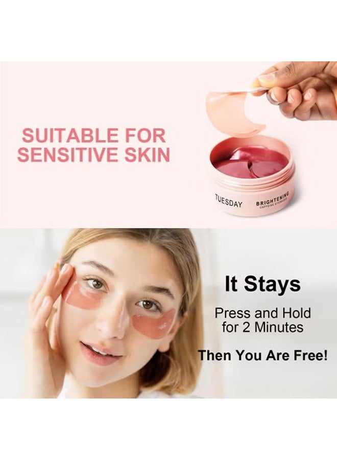 Tuesday Brightening Caffeine Eyemasks,Caffeine Eye Patches for Dark Circles & Puffiness , Hydrating Under Eye Mask with Hyaluronic Acid & Niacinamide ,Reduce Fine Lines & Brighten Tired Eyes - 60 pcs - Image 2