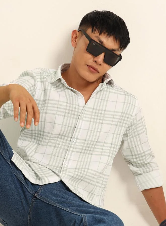 بوشيرت قميص كاجوال مطبع بنمط مربعات