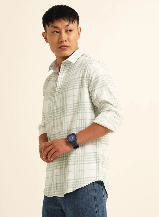 بوشيرت قميص كاجوال مطبع بنمط مربعات