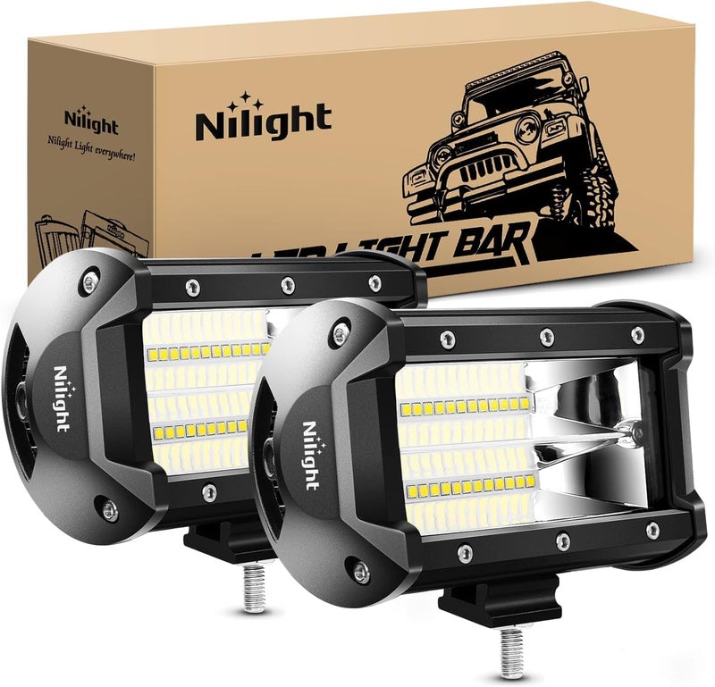 Nilight 18001F-B 2PCS 5Inch 72W Double Row Flood Bar 10800Lumens Driving Fog Led Off Road Lights for Trucks Jeep ATV UTV SUV Boat Marine - Image 1