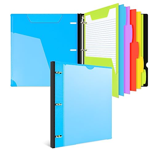 INFUN All-in-one Telescoping Binder Notebook, Refillable 3 Ring Notebook Binder with 1 Plastic Movable Pocket Folder,5 Plastic Subject dividers and Graph Paper and College Ruled Paper - Blue - Image 1