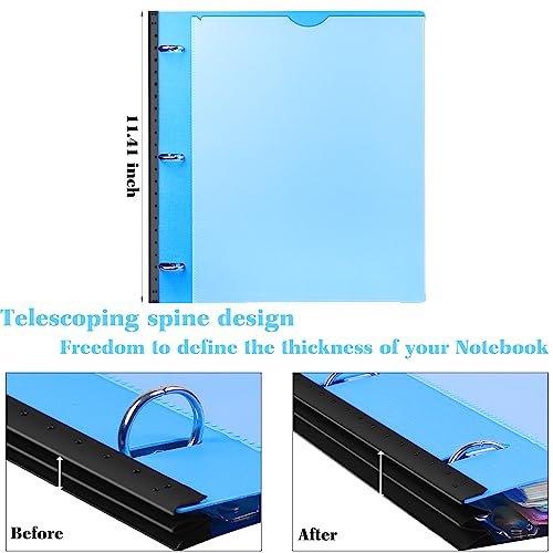 INFUN All-in-one Telescoping Binder Notebook, Refillable 3 Ring Notebook Binder with 1 Plastic Movable Pocket Folder,5 Plastic Subject dividers and Graph Paper and College Ruled Paper - Blue - Image 4