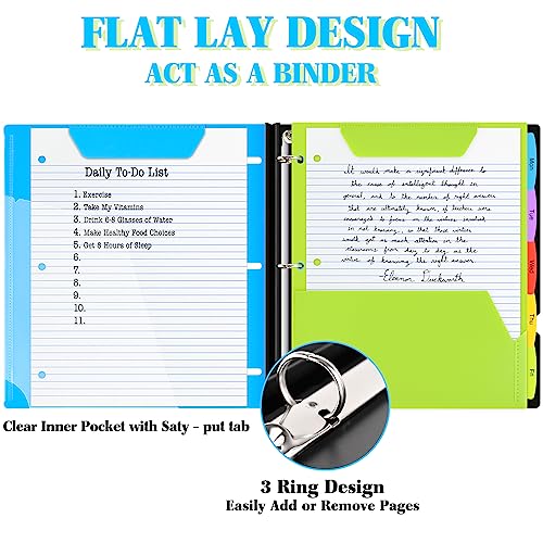 INFUN All-in-one Telescoping Binder Notebook, Refillable 3 Ring Notebook Binder with 1 Plastic Movable Pocket Folder,5 Plastic Subject dividers and Graph Paper and College Ruled Paper - Blue - Image 3