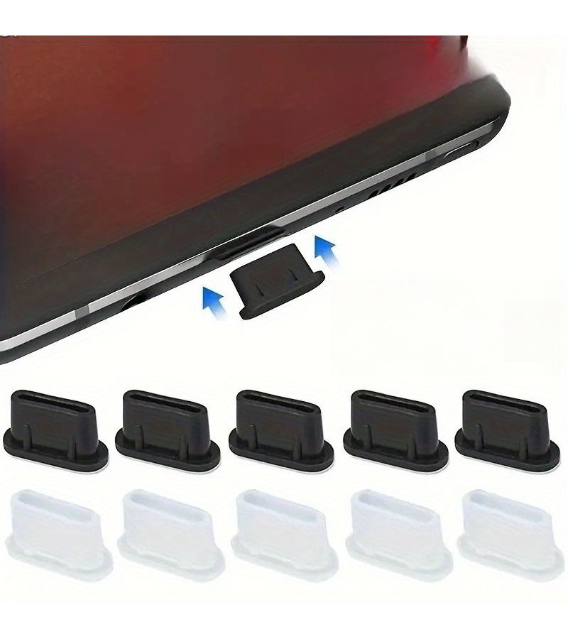 7Pcs Black Type C Dust Proof Silicone Covers Durable Protective Phone Charging Port Plugs - Image 1