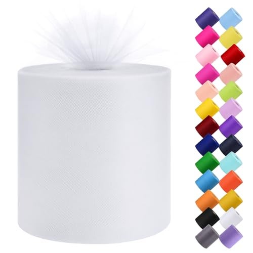 Tulle Fabric Roll 6 by 200 Yards 600FT Tulle Organza Fabric Spool for DIY Tutu Skirt Baby Shower Decor Wedding Backdrop Crafts Birthday Party Supplies White