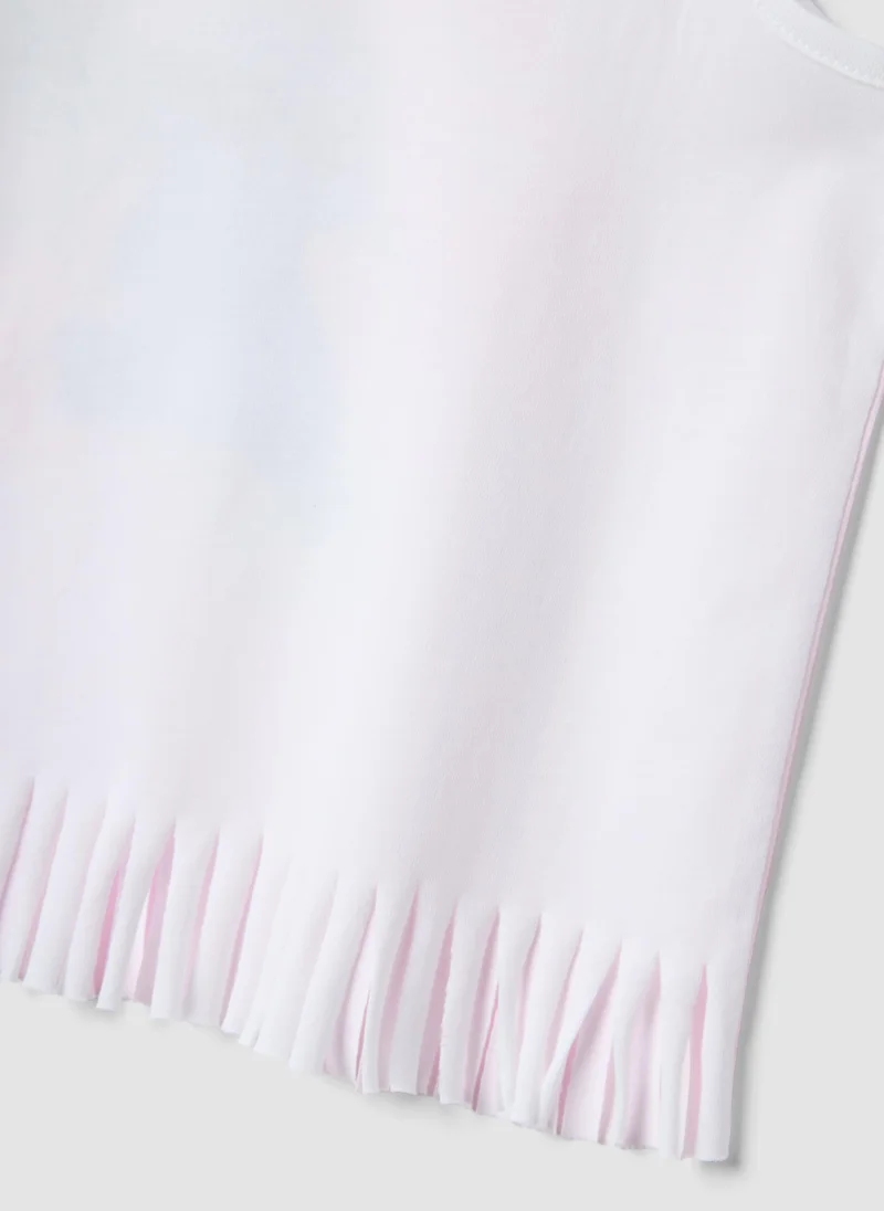 Ovs  OVS White And Pink Pure Cotton Girls Vest Top With Fringes And Stitch for Women | Best Price UAE