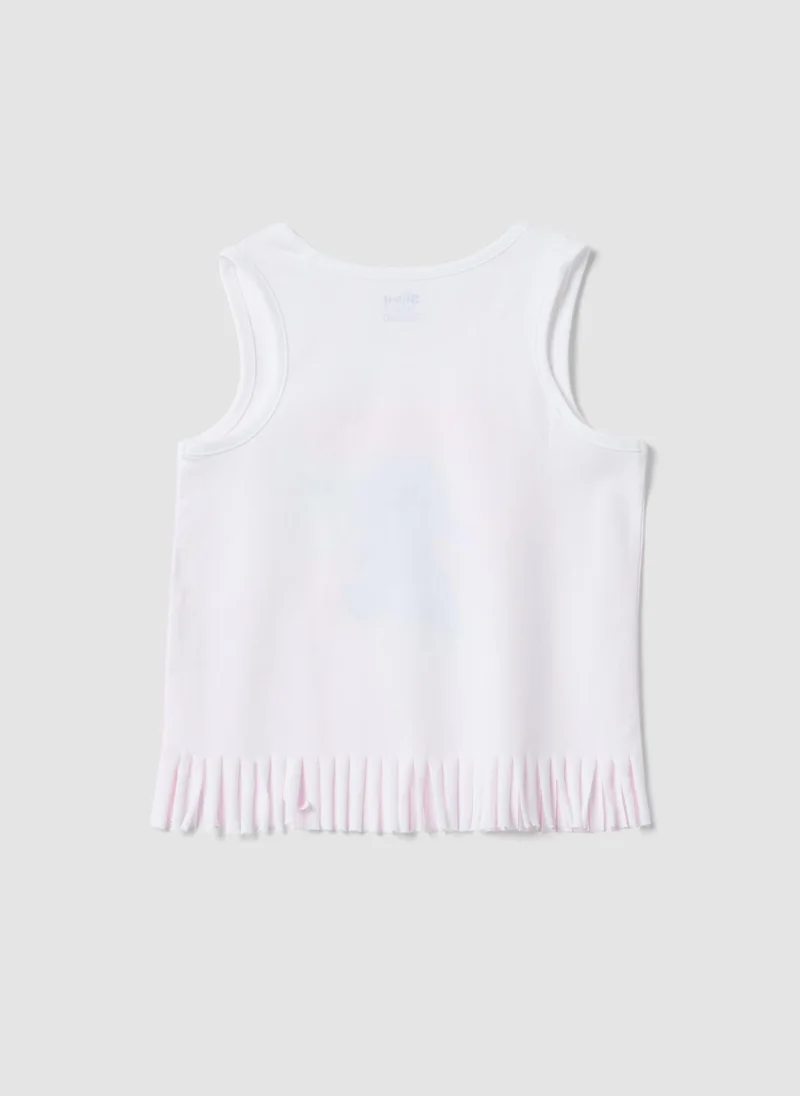 Ovs  OVS White And Pink Pure Cotton Girls Vest Top With Fringes And Stitch for Women | Best Price UAE