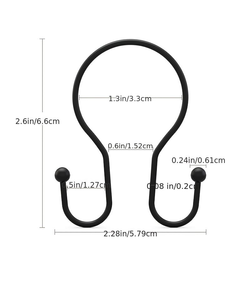 Black 12 Pack Double Roller Shower Curtain Hooks Rustproof Smooth Metal - Image 3