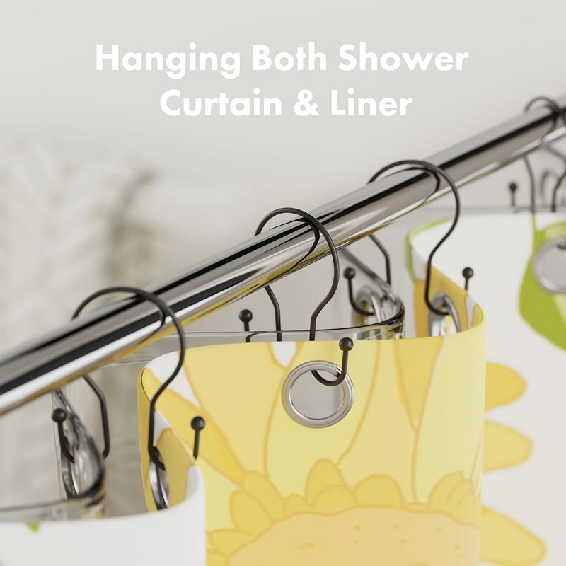 Black 12 Pack Double Roller Shower Curtain Hooks Rustproof Smooth Metal - Image 4