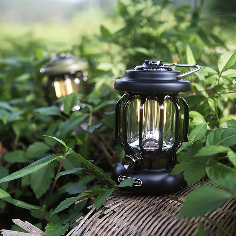 CPEX Outdoor Retro USB Rechargeable Camping Lantern Camping Tent Light LED Portable Lantern Garden Light Camping Atmosphere Decorative Chandelier Black - Image 2