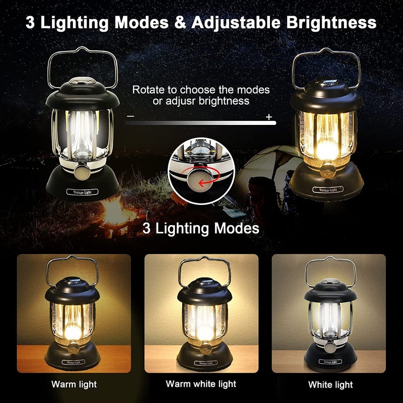 CPEX Outdoor Retro USB Rechargeable Camping Lantern Camping Tent Light LED Portable Lantern Garden Light Camping Atmosphere Decorative Chandelier Black - Image 3