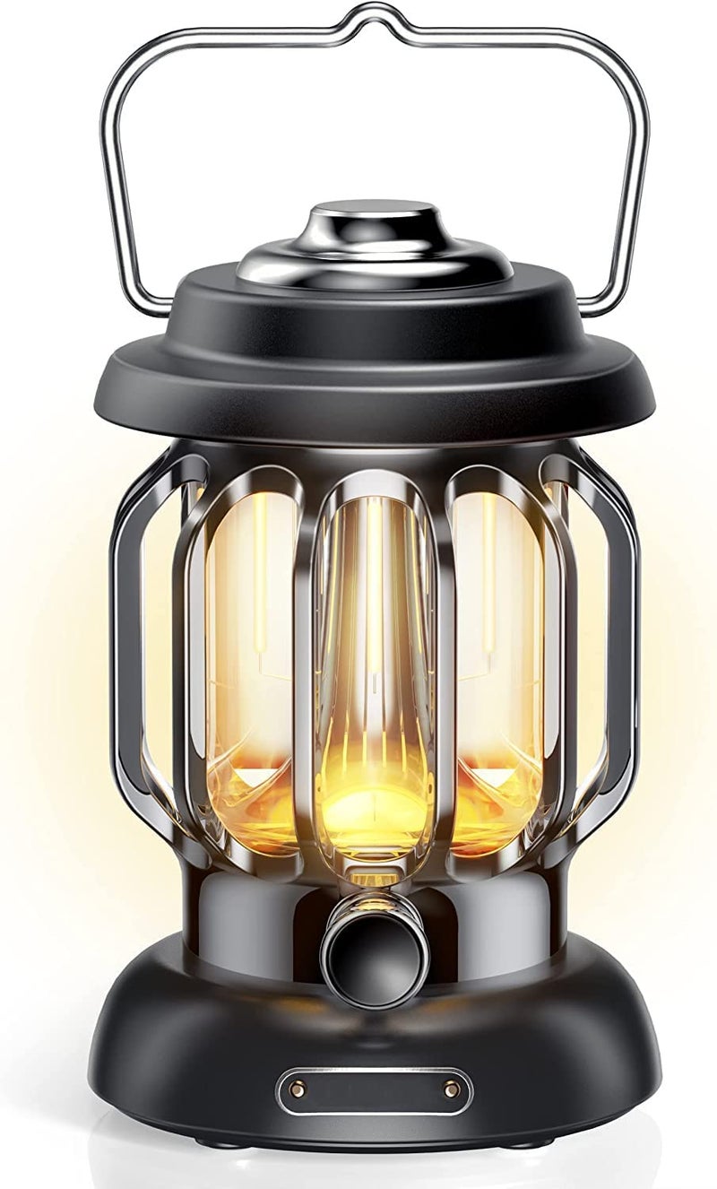 CPEX Outdoor Retro USB Rechargeable Camping Lantern Camping Tent Light LED Portable Lantern Garden Light Camping Atmosphere Decorative Chandelier Black - Image 1