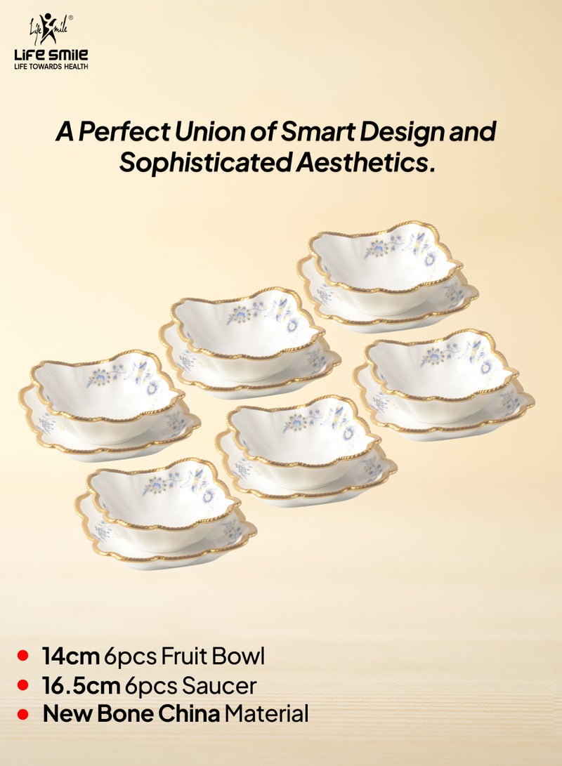 Life Smile LIFE SMILE 6-Piece Bowl and Saucer Set, White & Gold, Serving Bowls for Soup, Dessert, Appetizer, Snack, Dinnerware - Image 2