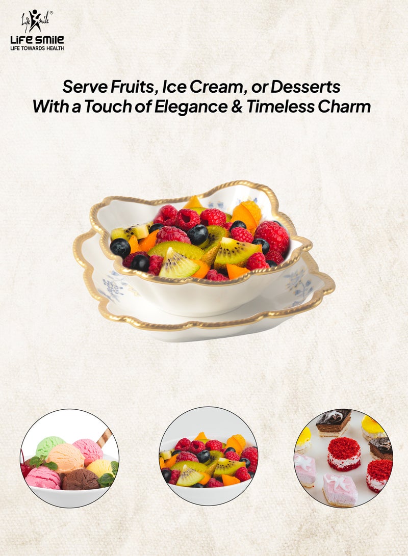 Life Smile LIFE SMILE 6-Piece Bowl and Saucer Set, White & Gold, Serving Bowls for Soup, Dessert, Appetizer, Snack, Dinnerware - Image 3