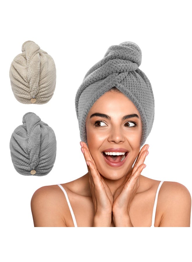 2 Pack Microfiber Hair Towel Wrap for Women, Super Absorbent Quick Dry Hair Turban for All Hair Style Anti Frizz, Large Hair Drying Towel with Button - Image 1