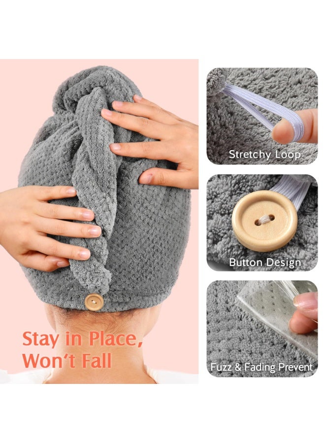 2 Pack Microfiber Hair Towel Wrap for Women, Super Absorbent Quick Dry Hair Turban for All Hair Style Anti Frizz, Large Hair Drying Towel with Button - Image 5