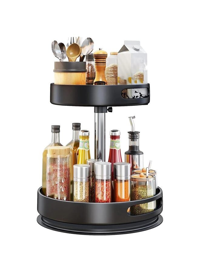 منظم دوار من ليزي سوزان، طبقتين من المعدن والفولاذ، قابل لتعديل ارتفاع الطاولة الدوارة، رفوف توابل دوارة لخزانة المؤن وطاولة الخزانة - Image 1