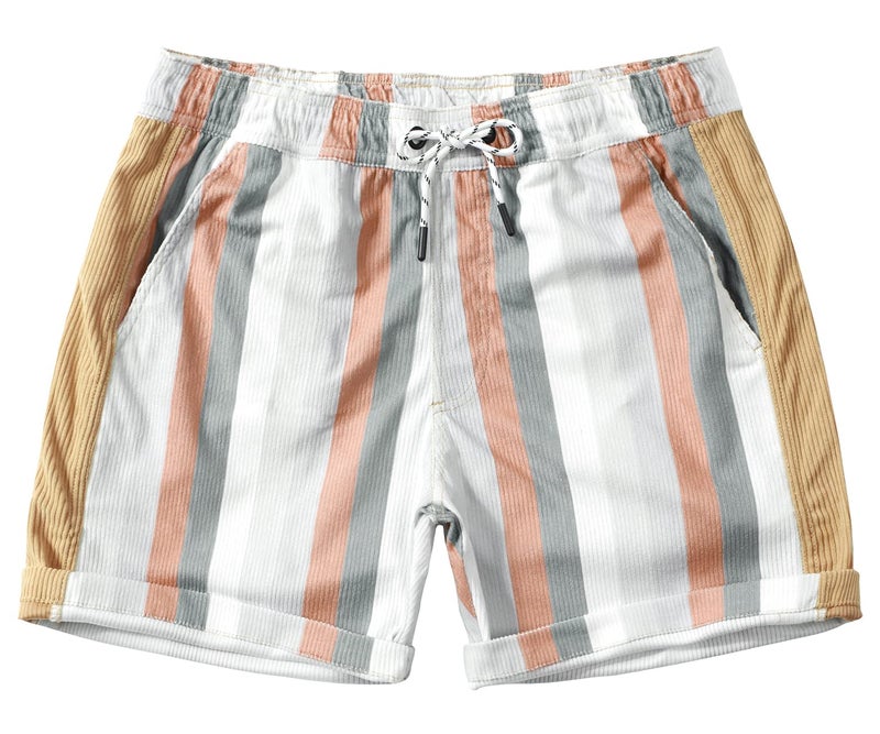 JOTOOK Men's Casual Drawstring Corduroy Shorts Elastic Waist Summer Shorts with Pocket Hawaiian Short Large Grey White Stripe - Image 1