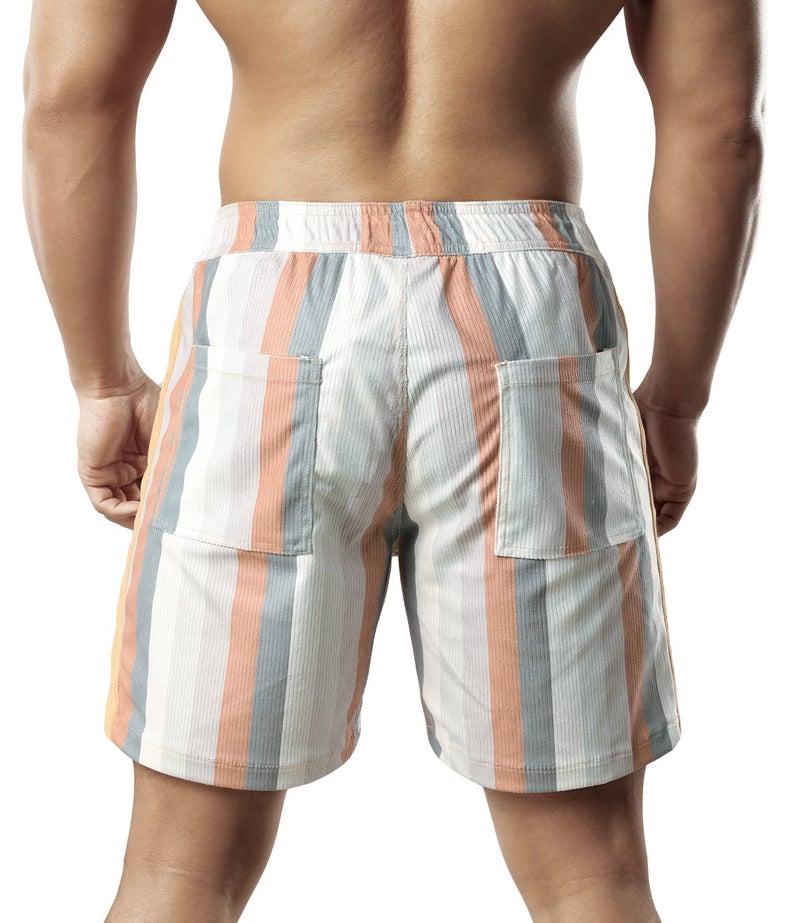 JOTOOK Men's Casual Drawstring Corduroy Shorts Elastic Waist Summer Shorts with Pocket Hawaiian Short Large Grey White Stripe - Image 5
