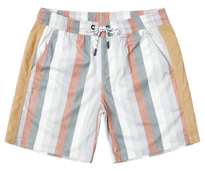 JOTOOK Men's Casual Drawstring Corduroy Shorts Elastic Waist Summer Shorts with Pocket Hawaiian Short Large Grey White Stripe - Image 3