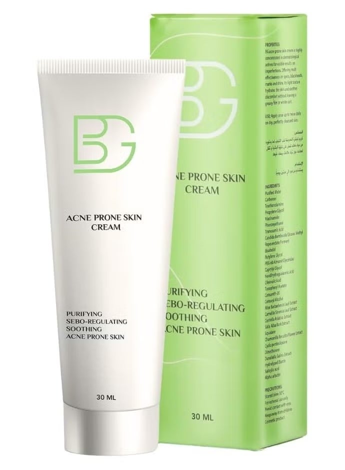 BG Acne Prone Skin Cream – Targeted Formula for Blemishes & Breakouts – Lightweight Soothing Cream – Helps Reduce Excess Oil & Redness – Daily Skincare – 30ml