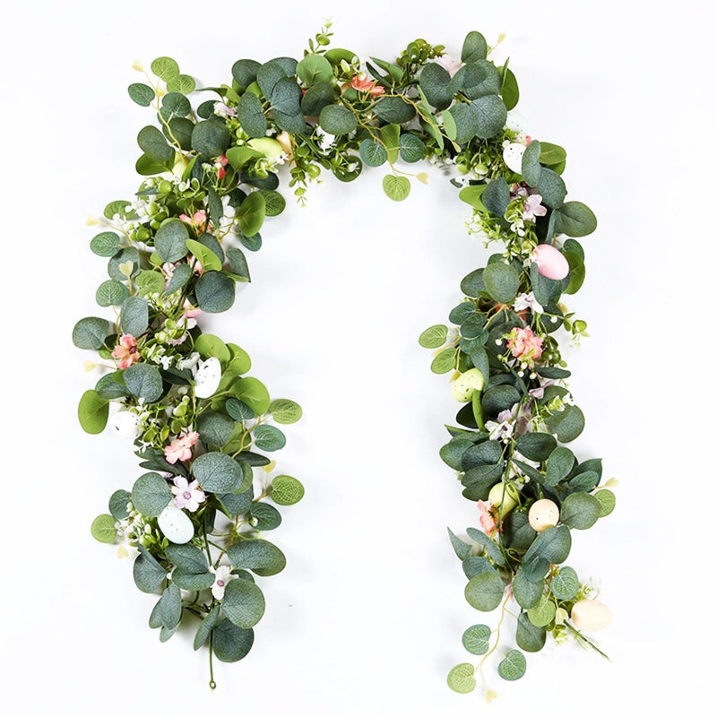 SWEETIME 5.9FT Easter Garland with Muticolor Eggs and Eucalyptus Leaves-Artificial Spring Vine Centerpiece Decoration,Farmhouse Hanging Rustic for Mantle Banisters Fireplace Door Tree Indoor Outdoor 1 Pcs - Image 1