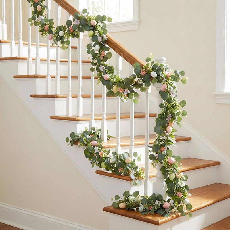 SWEETIME 5.9FT Easter Garland with Muticolor Eggs and Eucalyptus Leaves-Artificial Spring Vine Centerpiece Decoration,Farmhouse Hanging Rustic for Mantle Banisters Fireplace Door Tree Indoor Outdoor 1 Pcs - Image 5