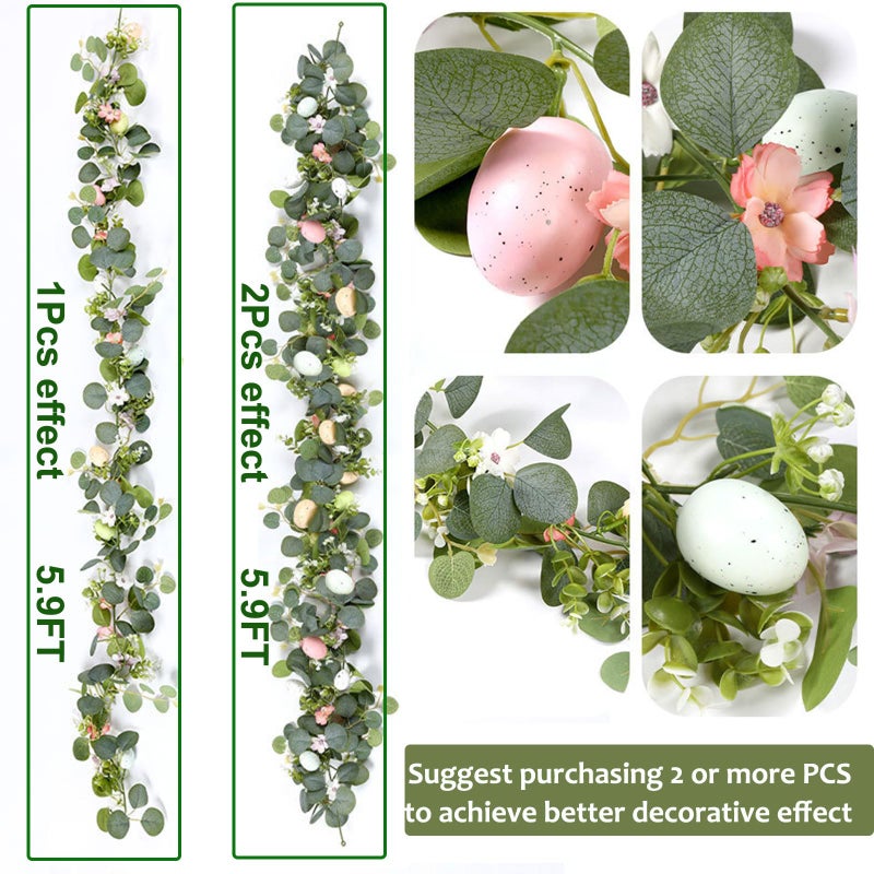 SWEETIME 5.9FT Easter Garland with Muticolor Eggs and Eucalyptus Leaves-Artificial Spring Vine Centerpiece Decoration,Farmhouse Hanging Rustic for Mantle Banisters Fireplace Door Tree Indoor Outdoor 1 Pcs - Image 2