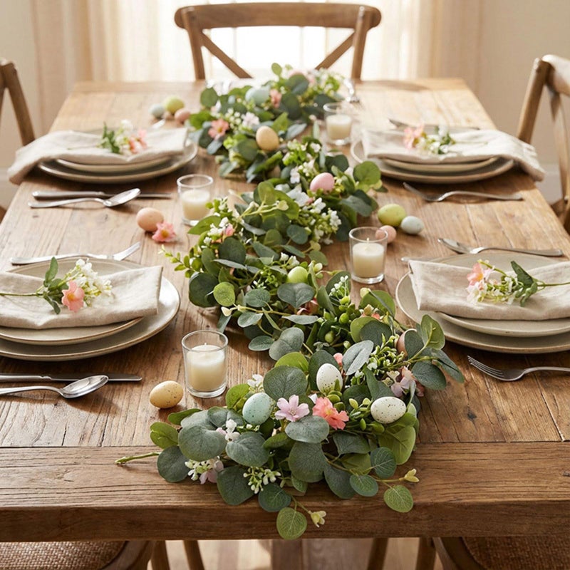 SWEETIME 5.9FT Easter Garland with Muticolor Eggs and Eucalyptus Leaves-Artificial Spring Vine Centerpiece Decoration,Farmhouse Hanging Rustic for Mantle Banisters Fireplace Door Tree Indoor Outdoor 1 Pcs - Image 4