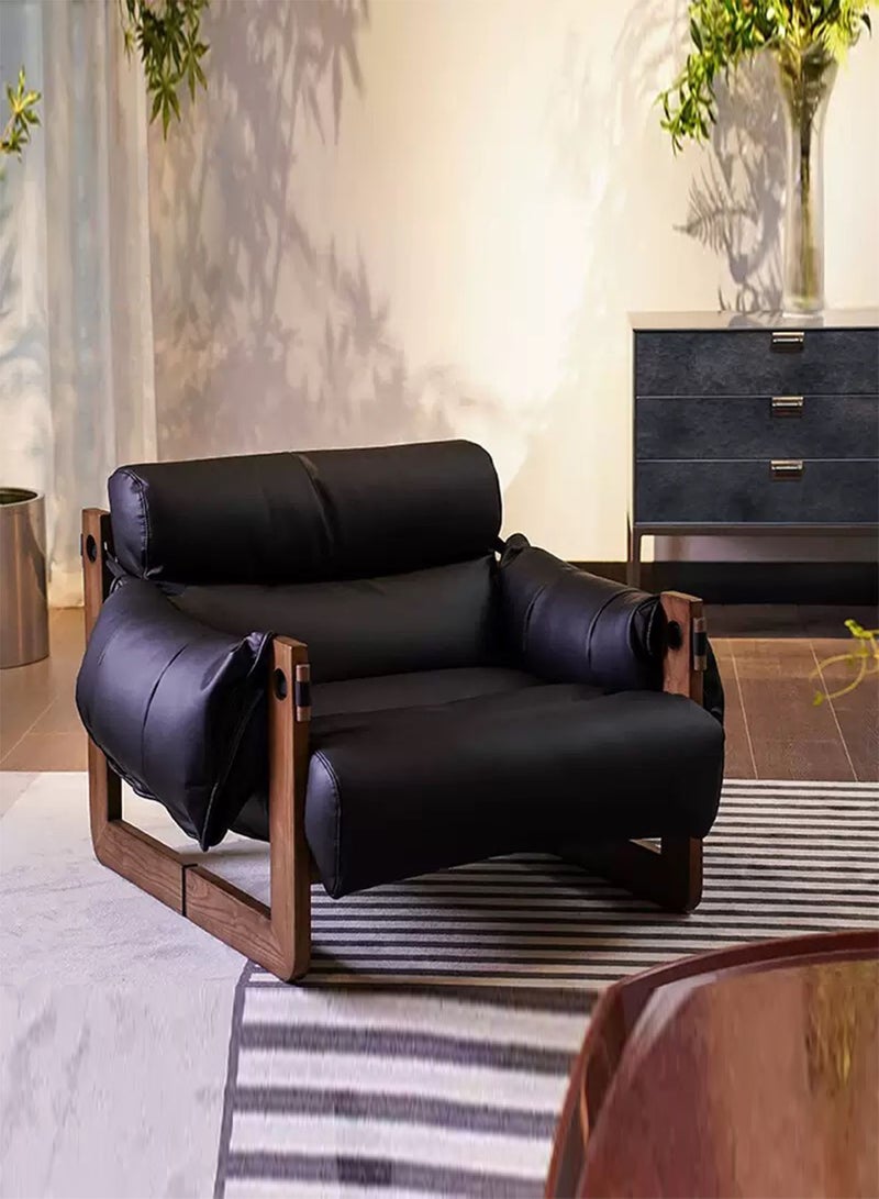 GT-Wheel Leather Armchair Wood Frame Modern Contemporary Design for Living Room Bedroom - Image 1
