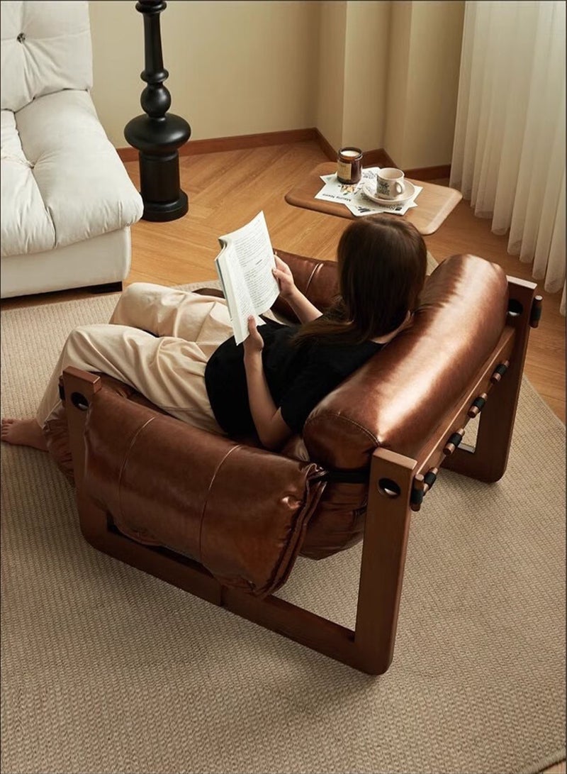 GT-Wheel Leather Armchair Wood Frame Modern Contemporary Design for Living Room Bedroom - Image 3