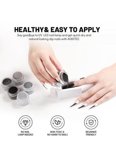 Aokitec 8 Colors Dip Powder Nail Set Gray Classic White Black Collection Glitter Pastel Dipping Powder Manicure Starter Kit Nails French Nail Art Salon Home Diy Ideal Gifts For Women  - Image 4