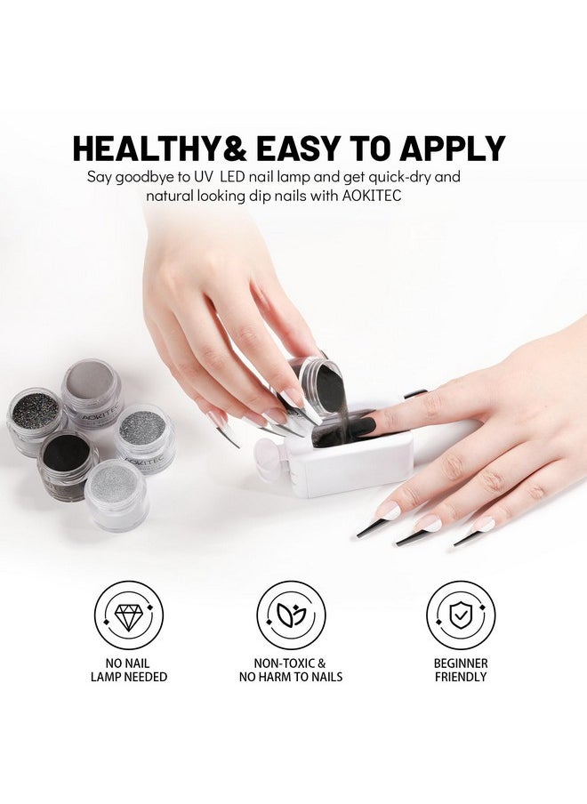 Aokitec - 8 Colors Dip Powder Nail Set Gray Classic White Black Collection Glitter Pastel Dipping Powder Manicure Starter Kit Nails French Nail Art Salon Home Diy Ideal Gifts For Women - Image 1