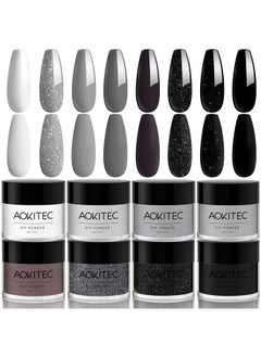 8 Colors Dip Powder Nail Set Gray Classic White Black Collection Glitter Pastel Dipping Powder Manicure Starter Kit Nails French Nail Art Salon Home Diy Ideal Gifts For Women