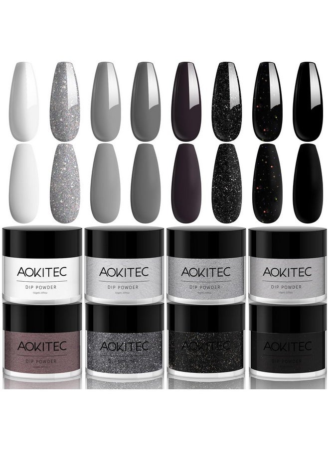 Aokitec - 8 Colors Dip Powder Nail Set Gray Classic White Black Collection Glitter Pastel Dipping Powder Manicure Starter Kit Nails French Nail Art Salon Home Diy Ideal Gifts For Women - Image 1